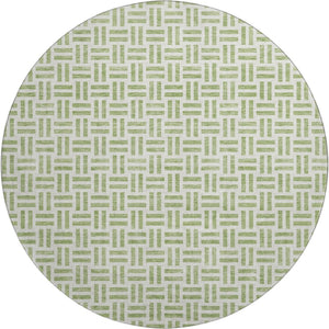 HomeRoots 8' Artichoke Green & Ivory Geometric Round Rug - Washable, UV-Protected, Perfect for High-Traffic Spaces 677210