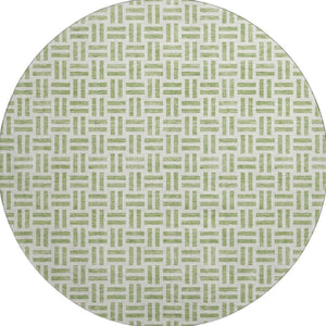 HomeRoots 8' Artichoke Green & Ivory Geometric Round Rug - Washable, UV-Protected, Perfect for High-Traffic Spaces 677210