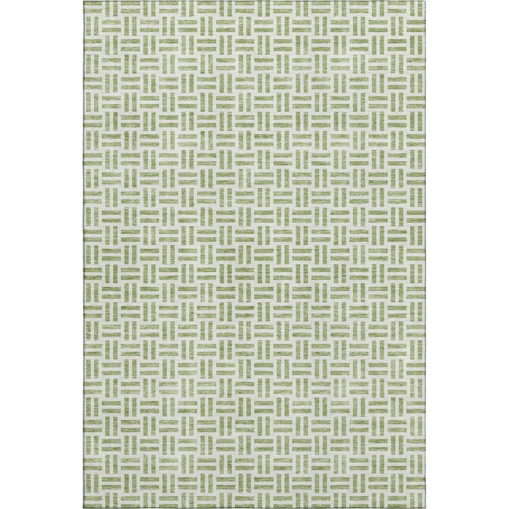 HomeRoots 8' X 10' Artichoke Green Geometric Area Rug - Washable, UV-Protected, Durable for Modern Living Spaces 677211