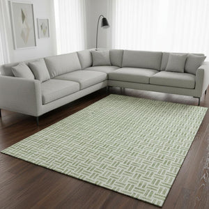 HomeRoots 9' X 12' Artichoke Green Geometric Washable Area Rug - Durable, Stylish, UV-Protected for Busy Homes 677212