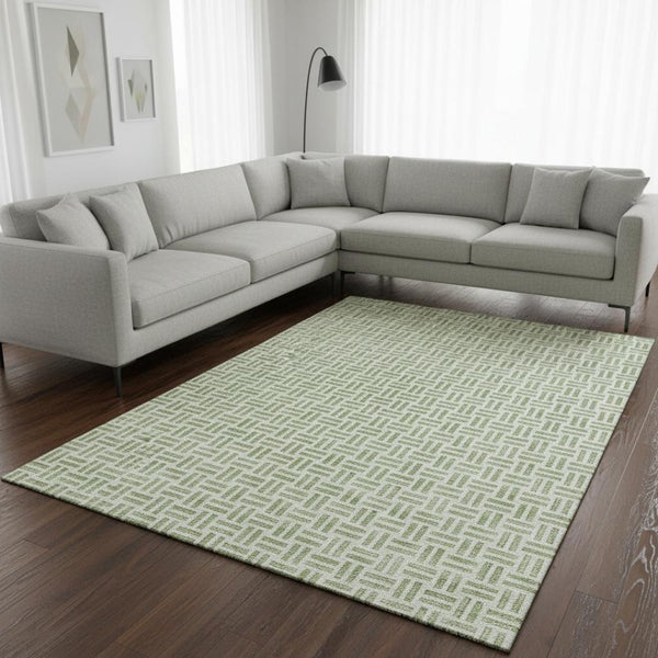 HomeRoots 9' X 12' Artichoke Green Geometric Washable Area Rug - Durable, Stylish, UV-Protected for Busy Homes 677212