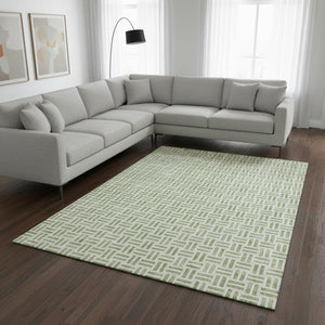 HomeRoots 10' Artichoke Green & Ivory Geometric Washable Area Rug - UV Protected, Stain Resistant, Durable Design 677213