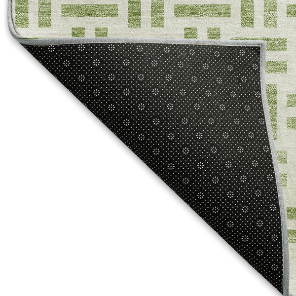 HomeRoots 10' Artichoke Green & Ivory Geometric Washable Area Rug - UV Protected, Stain Resistant, Durable Design 677213