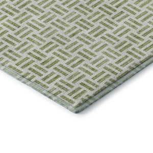 HomeRoots 10' Artichoke Green & Ivory Geometric Washable Area Rug - UV Protected, Stain Resistant, Durable Design 677213