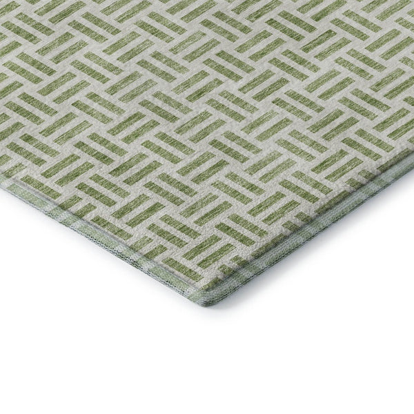 HomeRoots 10' Artichoke Green & Ivory Geometric Washable Area Rug - UV Protected, Stain Resistant, Durable Design 677213