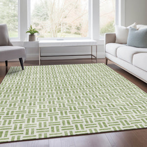 HomeRoots 10' Artichoke Green & Ivory Geometric Washable Area Rug - UV Protected, Stain Resistant, Durable Design 677213