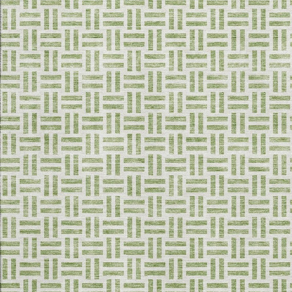HomeRoots 10' Artichoke Green & Ivory Geometric Washable Area Rug - UV Protected, Stain Resistant, Durable Design 677213