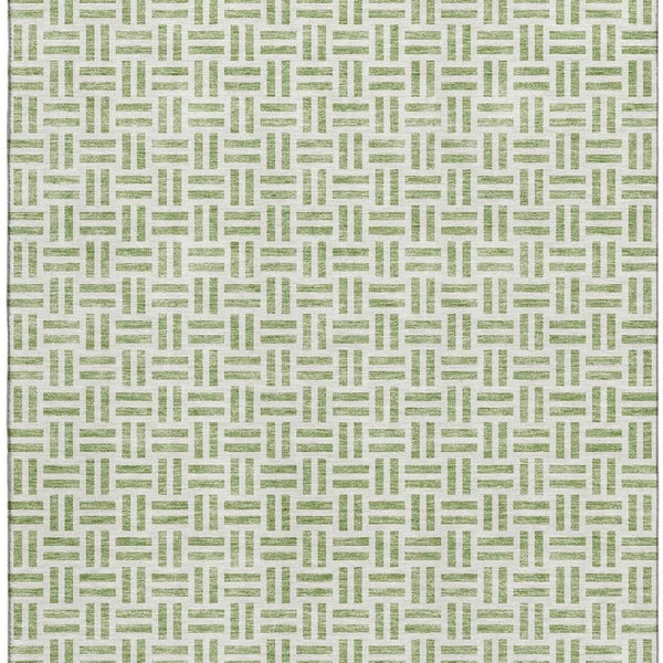 HomeRoots 10' Artichoke Green & Ivory Geometric Washable Area Rug - UV Protected, Stain Resistant, Durable Design 677213