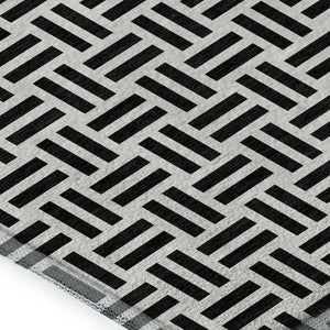 HomeRoots 5' X 8' Black And Ivory Geometric Area Rug – Stylish, Washable, UV-Protected & Perfect for Busy Homes! 677215