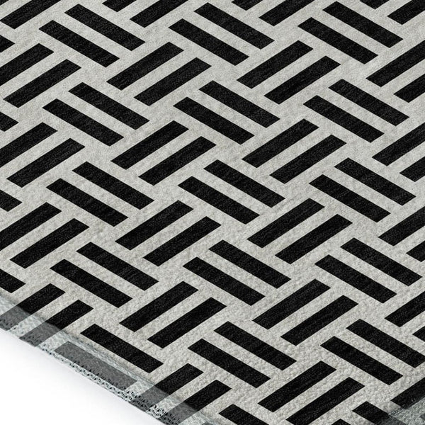 HomeRoots 5' X 8' Black And Ivory Geometric Area Rug – Stylish, Washable, UV-Protected & Perfect for Busy Homes! 677215