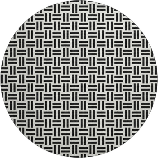 HomeRoots 8' Black And Ivory Geometric Round Rug - Washable, UV Protected, Durable, Ideal for Busy Homes 677216