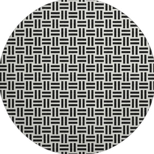 HomeRoots 8' Black And Ivory Geometric Round Rug - Washable, UV Protected, Durable, Ideal for Busy Homes 677216