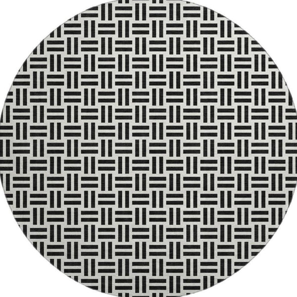 HomeRoots 8' Black And Ivory Geometric Round Rug - Washable, UV Protected, Durable, Ideal for Busy Homes 677216