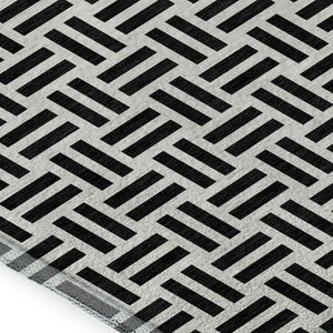 HomeRoots 8' X 10' Washable Black And Ivory Geometric Area Rug With UV Protection For Modern Homes & Families 677217