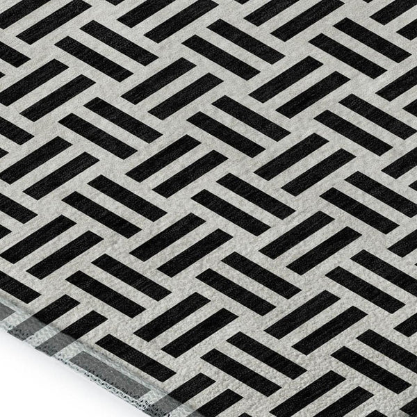 HomeRoots 8' X 10' Washable Black And Ivory Geometric Area Rug With UV Protection For Modern Homes & Families 677217