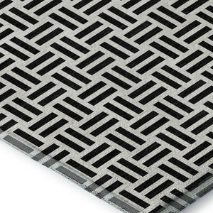 HomeRoots 9' X 12' Modern Black And Ivory Geometric Area Rug - Washable, UV Protected, Durable & Stylish Decor 677218
