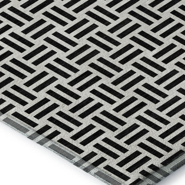 HomeRoots 9' X 12' Modern Black And Ivory Geometric Area Rug - Washable, UV Protected, Durable & Stylish Decor 677218