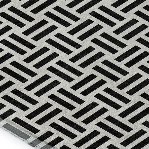 HomeRoots 10' Black and Ivory Geometric Washable Area Rug - UV Protection, Durable, Perfect for Families & Pets 677219