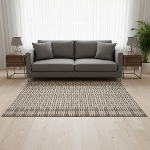 HomeRoots 5' X 8' Chocolate and Beige Geometric Area Rug - Stain Resistant, UV Protected, Easy Care Decor 677221