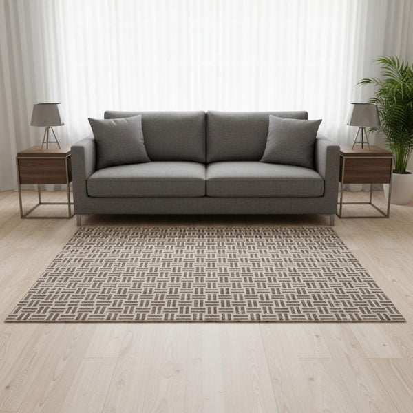 HomeRoots 5' X 8' Chocolate and Beige Geometric Area Rug - Stain Resistant, UV Protected, Easy Care Decor 677221