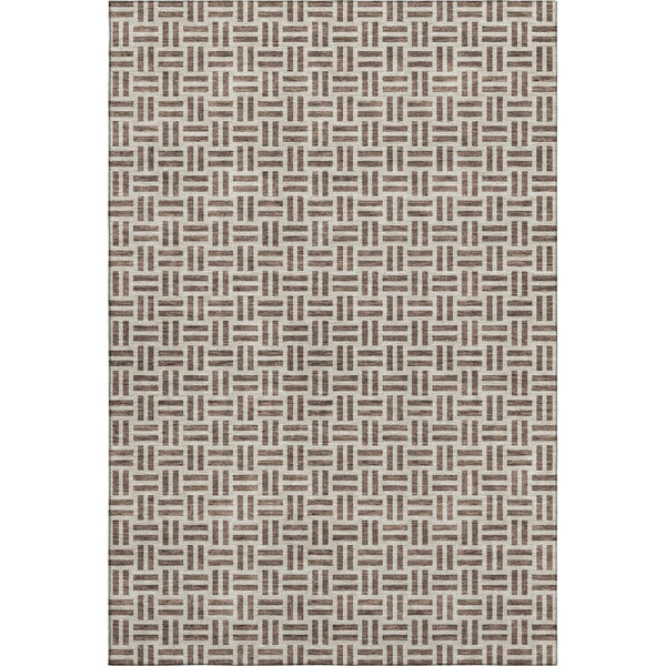 HomeRoots 5' X 8' Chocolate and Beige Geometric Area Rug - Stain Resistant, UV Protected, Easy Care Decor 677221