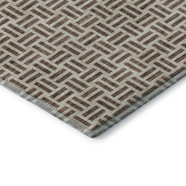 HomeRoots 5' X 8' Chocolate and Beige Geometric Area Rug - Stain Resistant, UV Protected, Easy Care Decor 677221