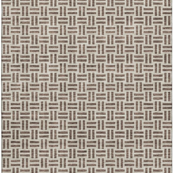 HomeRoots 5' X 8' Chocolate and Beige Geometric Area Rug - Stain Resistant, UV Protected, Easy Care Decor 677221