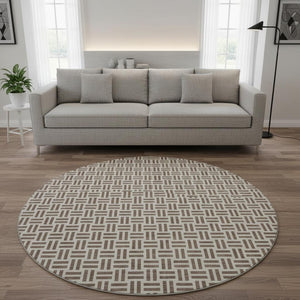 HomeRoots 8' Chocolate and Beige Geometric Round Rug - Washable, Stain Resistant, UV Protected for Homes 677222