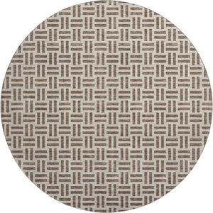 HomeRoots 8' Chocolate and Beige Geometric Round Rug - Washable, Stain Resistant, UV Protected for Homes 677222
