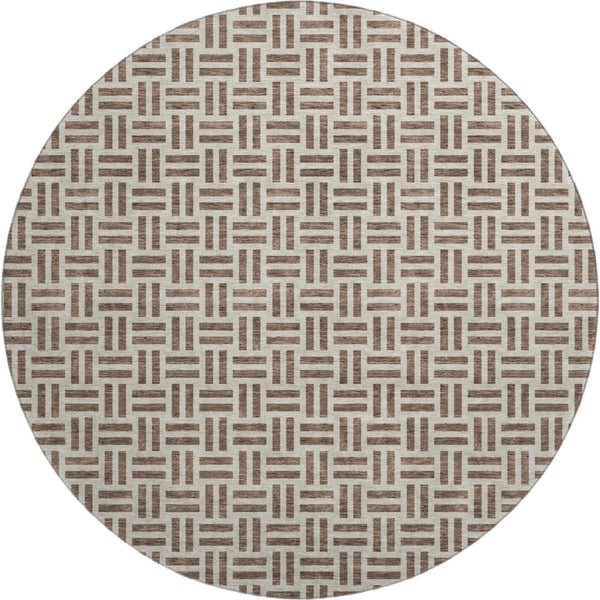 HomeRoots 8' Chocolate and Beige Geometric Round Rug - Washable, Stain Resistant, UV Protected for Homes 677222