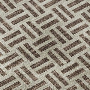 HomeRoots 8' Chocolate and Beige Geometric Round Rug - Washable, Stain Resistant, UV Protected for Homes 677222