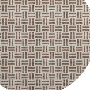 HomeRoots 8' Chocolate and Beige Geometric Round Rug - Washable, Stain Resistant, UV Protected for Homes 677222