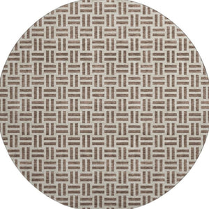 HomeRoots 8' Chocolate and Beige Geometric Round Rug - Washable, Stain Resistant, UV Protected for Homes 677222