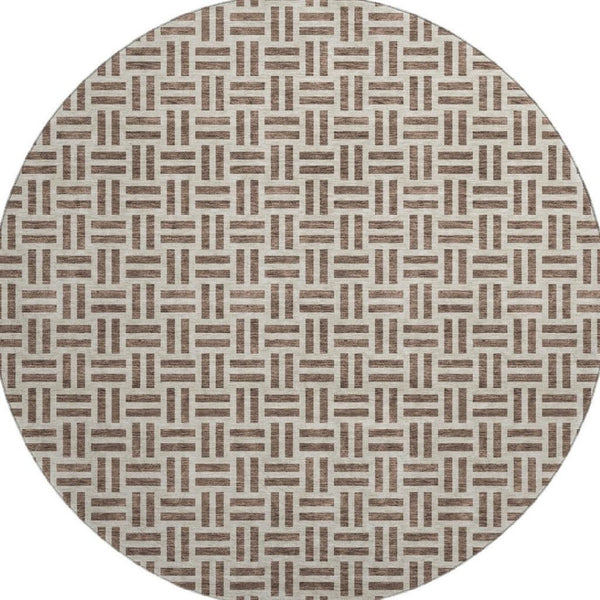 HomeRoots 8' Chocolate and Beige Geometric Round Rug - Washable, Stain Resistant, UV Protected for Homes 677222