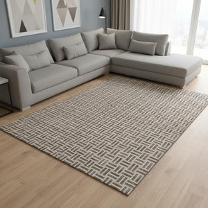 HomeRoots 8' X 10' Chocolate and Beige Geometric Area Rug – Washable, UV-Protected, Durable for Homes with Kids & Pets 677223