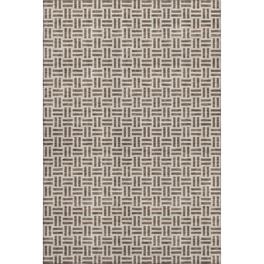 HomeRoots 9' X 12' Chocolate & Beige Geometric Area Rug - Washable, UV Protected, Perfect for Modern Spaces! 677224