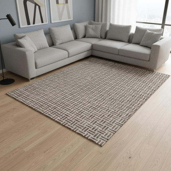 HomeRoots 10' Chocolate & Beige Geometric Washable Area Rug - Durable, Stylish, UV-Resistant for Homes 677225