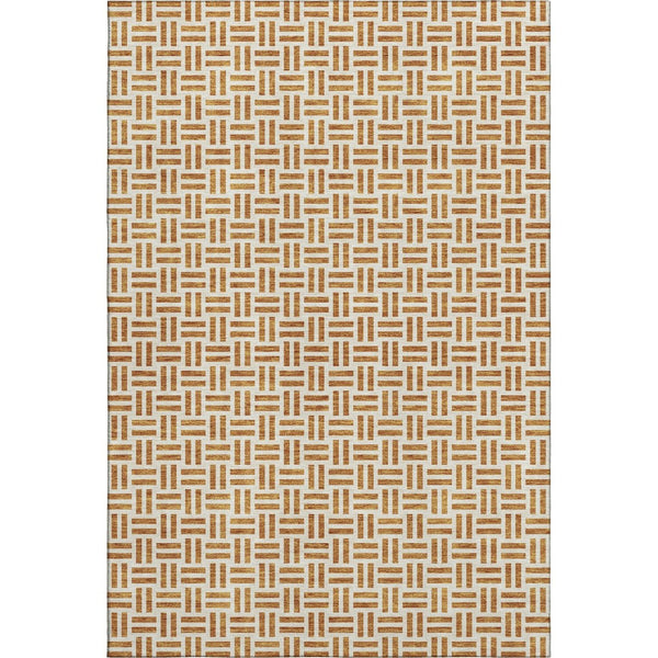 HomeRoots 5' X 8' Copper and Ivory Geometric Washable Area Rug – Durable, UV-Protected, Perfect for Busy Homes! 677227