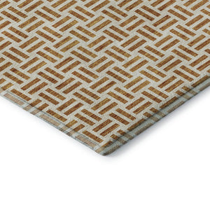 HomeRoots 5' X 8' Copper and Ivory Geometric Washable Area Rug – Durable, UV-Protected, Perfect for Busy Homes! 677227