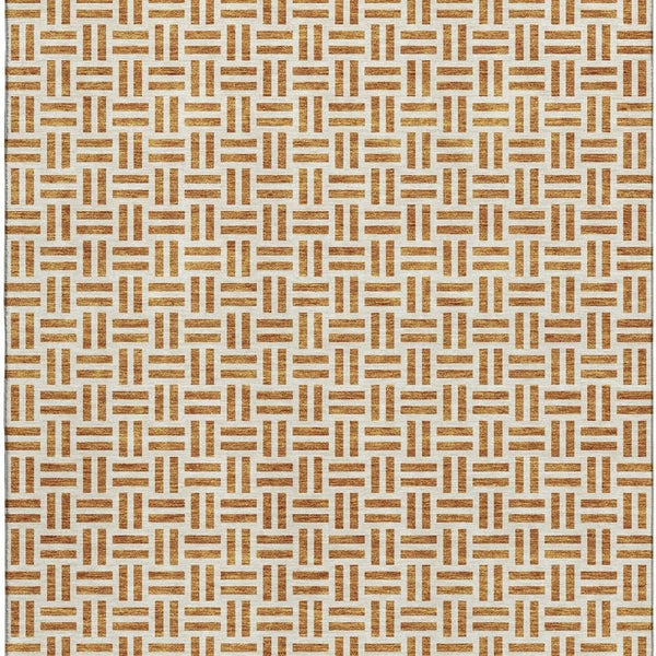 HomeRoots 5' X 8' Copper and Ivory Geometric Washable Area Rug – Durable, UV-Protected, Perfect for Busy Homes! 677227