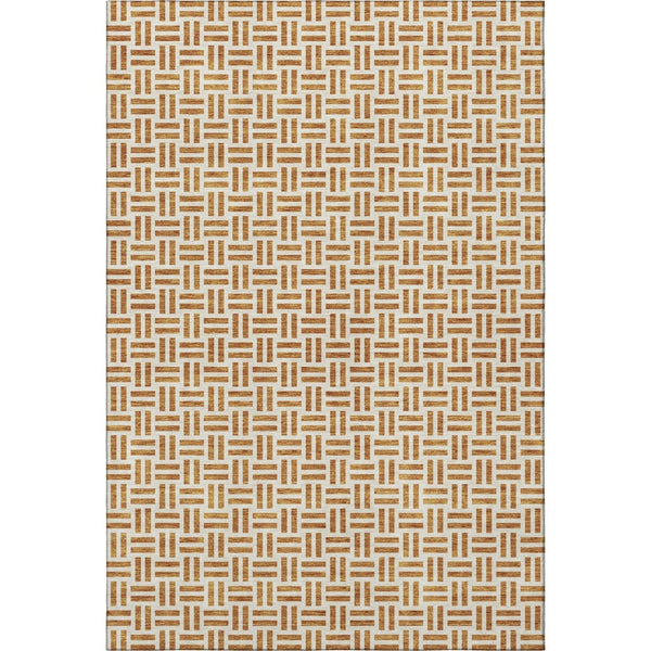 HomeRoots 5' X 8' Copper and Ivory Geometric Washable Area Rug – Durable, UV-Protected, Perfect for Busy Homes! 677227