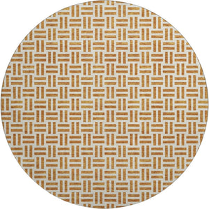 HomeRoots 8' Copper And Ivory Geometric Round Rug - Washable, UV Protected, Durable, Ideal for High-Traffic Areas 677228