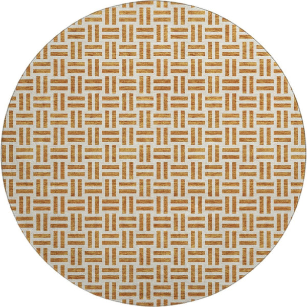 HomeRoots 8' Copper And Ivory Geometric Round Rug - Washable, UV Protected, Durable, Ideal for High-Traffic Areas 677228