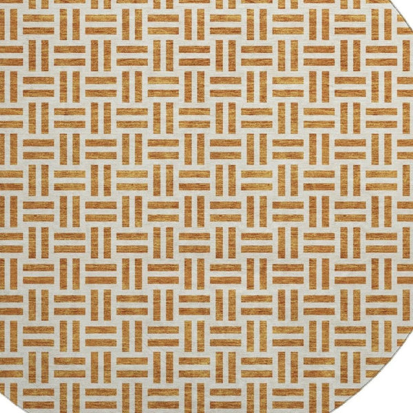 HomeRoots 8' Copper And Ivory Geometric Round Rug - Washable, UV Protected, Durable, Ideal for High-Traffic Areas 677228