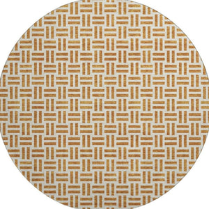 HomeRoots 8' Copper And Ivory Geometric Round Rug - Washable, UV Protected, Durable, Ideal for High-Traffic Areas 677228