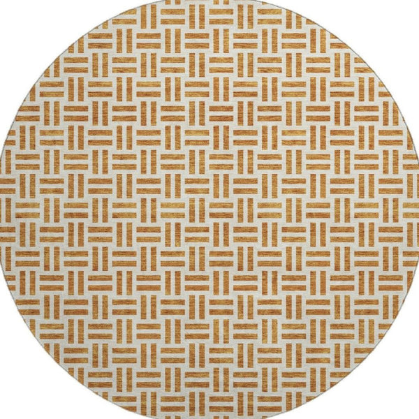 HomeRoots 8' Copper And Ivory Geometric Round Rug - Washable, UV Protected, Durable, Ideal for High-Traffic Areas 677228