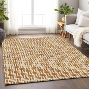 HomeRoots 8' X 10' Copper And Ivory Geometric Washable Area Rug - Stylish, Durable, UV-Protected, Low-Maintenance 677229