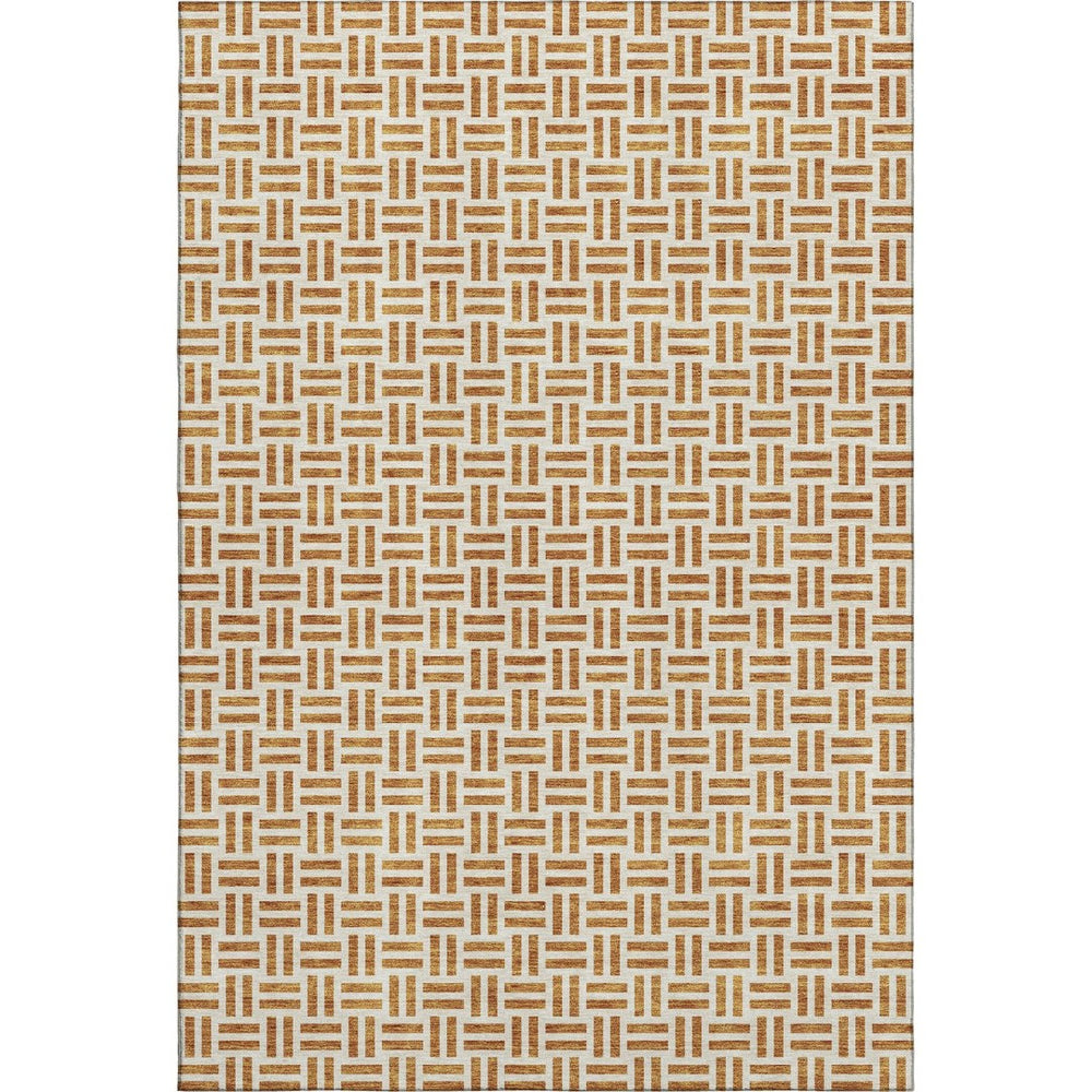 HomeRoots 8' X 10' Copper And Ivory Geometric Washable Area Rug - Stylish, Durable, UV-Protected, Low-Maintenance 677229
