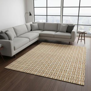 HomeRoots 9' X 12' Copper and Ivory Geometric Area Rug - UV Protected, Stain Resistant, Soft & Stylish Design 677230