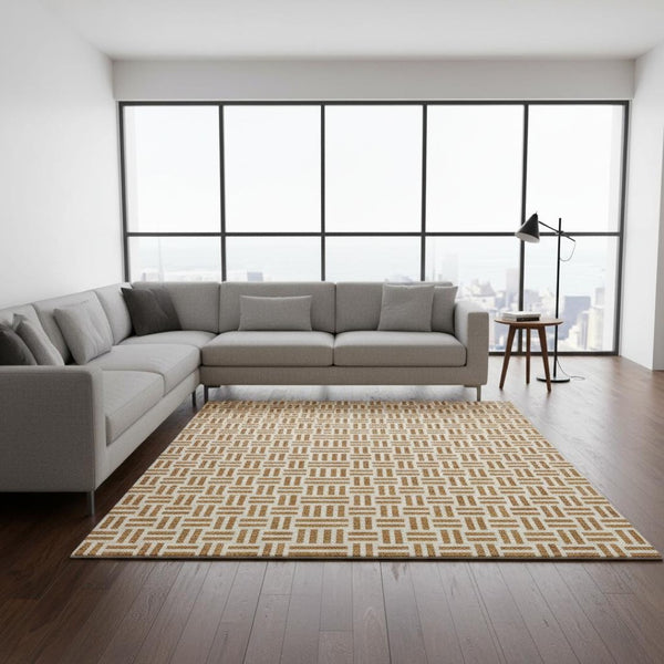 HomeRoots 10' X 14' Copper and Ivory Geometric Area Rug - Machine Washable, UV Protected, Durable & Stylish Design 677231
